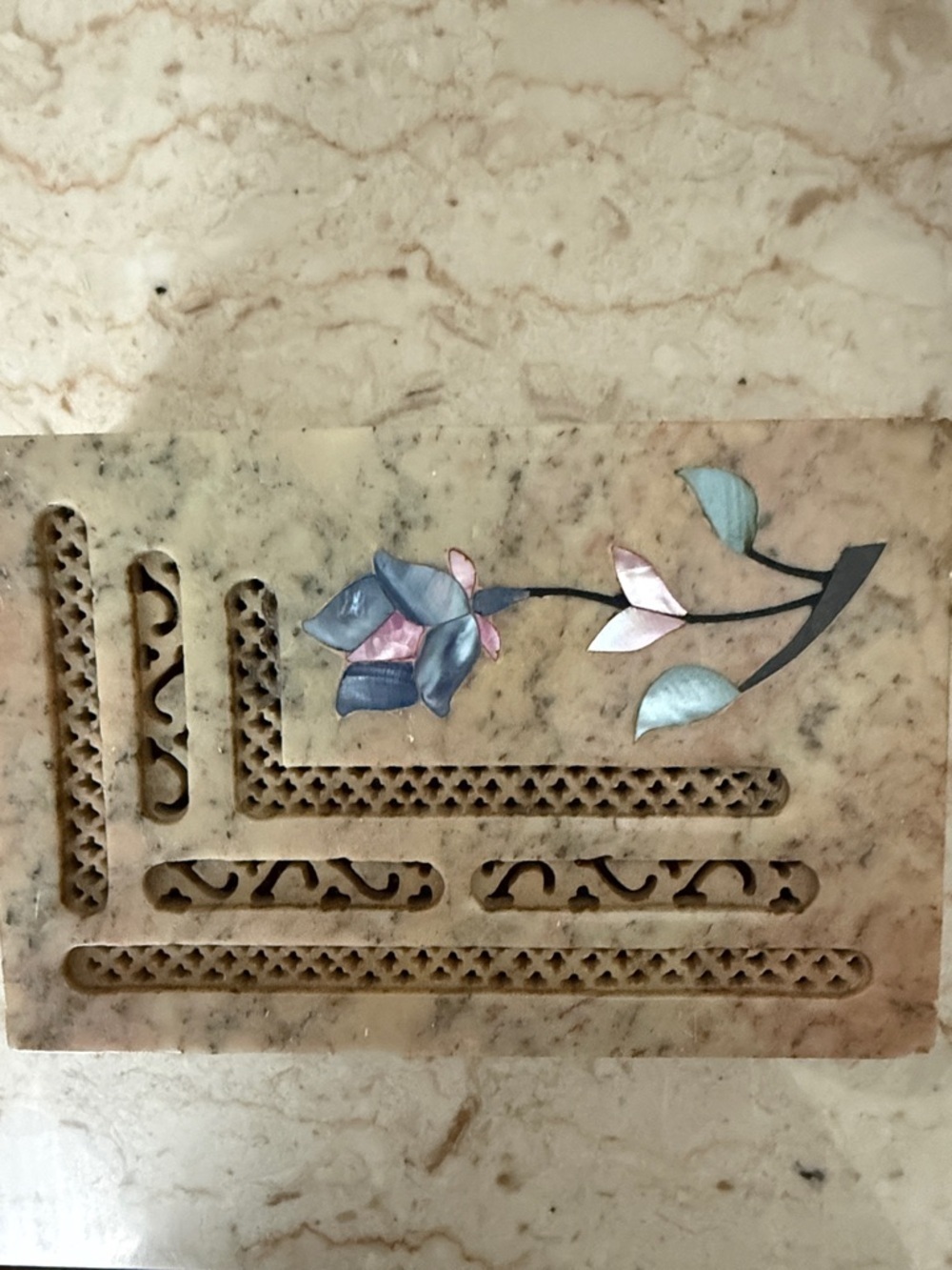 Marble Inlay Decorative with Mother-of-Pearl Floral Accent small hinged box